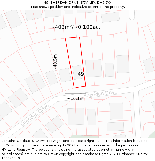 49, SHERIDAN DRIVE, STANLEY, DH9 6YX: Plot and title map