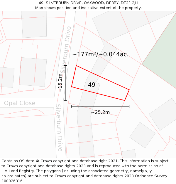 49, SILVERBURN DRIVE, OAKWOOD, DERBY, DE21 2JH: Plot and title map