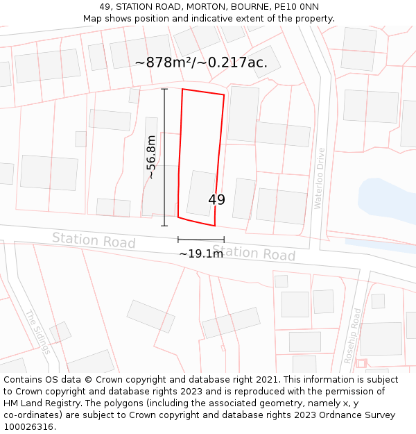 49, STATION ROAD, MORTON, BOURNE, PE10 0NN: Plot and title map