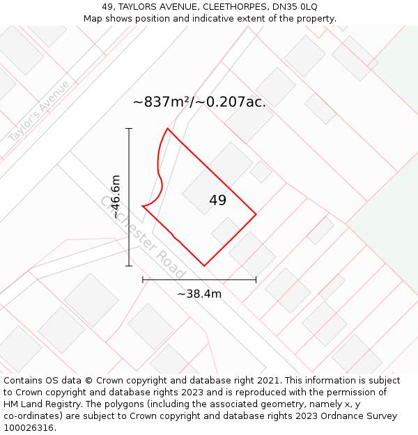 49, TAYLORS AVENUE, CLEETHORPES, DN35 0LQ: Plot and title map