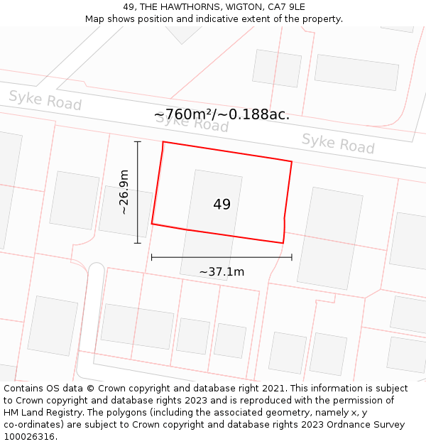 49, THE HAWTHORNS, WIGTON, CA7 9LE: Plot and title map