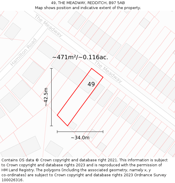 49, THE MEADWAY, REDDITCH, B97 5AB: Plot and title map