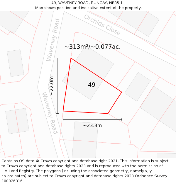 49, WAVENEY ROAD, BUNGAY, NR35 1LJ: Plot and title map