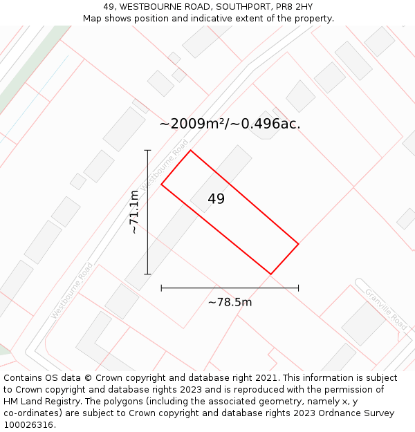 49, WESTBOURNE ROAD, SOUTHPORT, PR8 2HY: Plot and title map