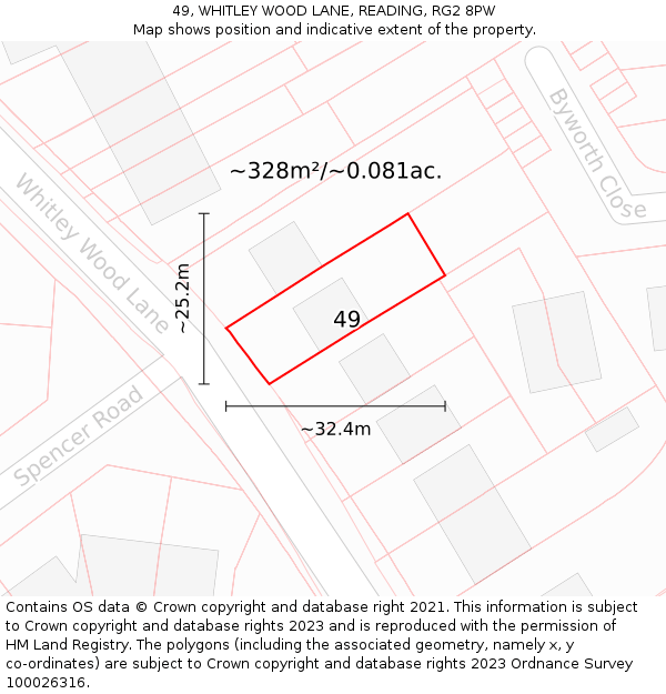 49, WHITLEY WOOD LANE, READING, RG2 8PW: Plot and title map