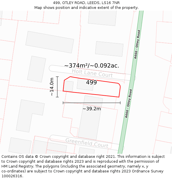 499, OTLEY ROAD, LEEDS, LS16 7NR: Plot and title map