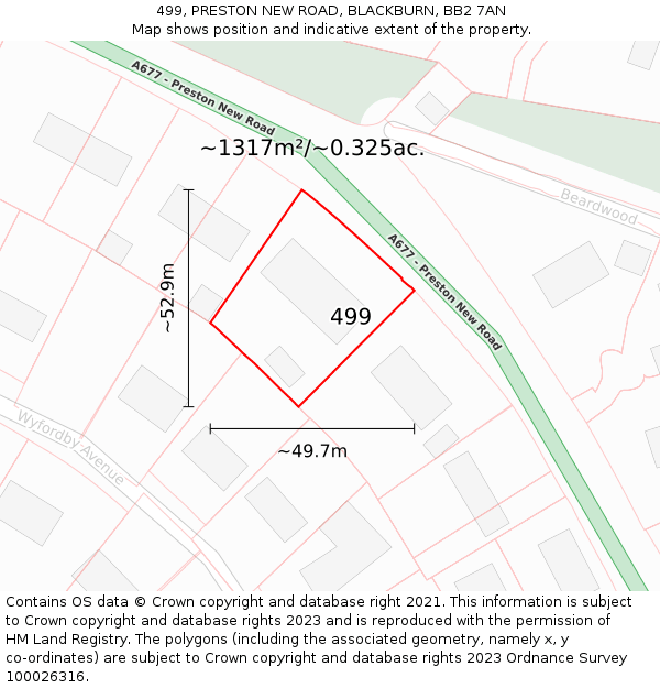 499, PRESTON NEW ROAD, BLACKBURN, BB2 7AN: Plot and title map