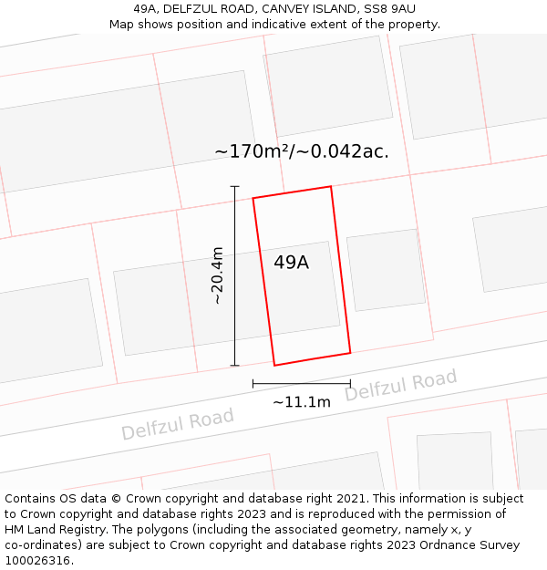 49A, DELFZUL ROAD, CANVEY ISLAND, SS8 9AU: Plot and title map