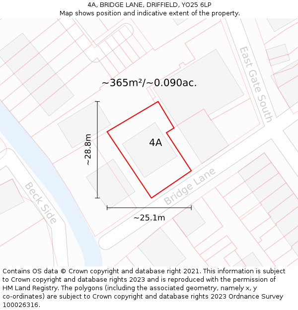 4A, BRIDGE LANE, DRIFFIELD, YO25 6LP: Plot and title map