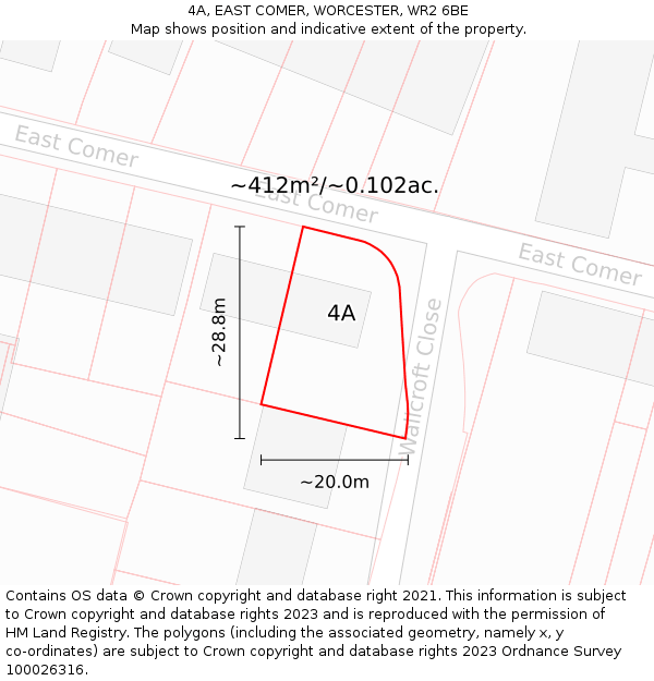 4A, EAST COMER, WORCESTER, WR2 6BE: Plot and title map