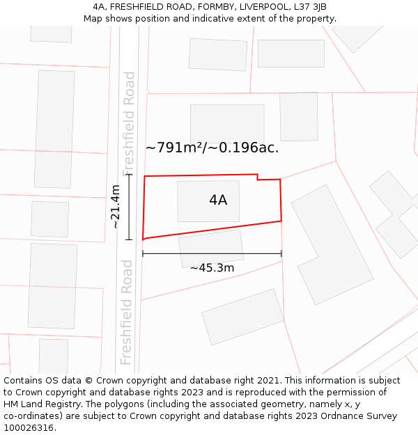 4A, FRESHFIELD ROAD, FORMBY, LIVERPOOL, L37 3JB: Plot and title map