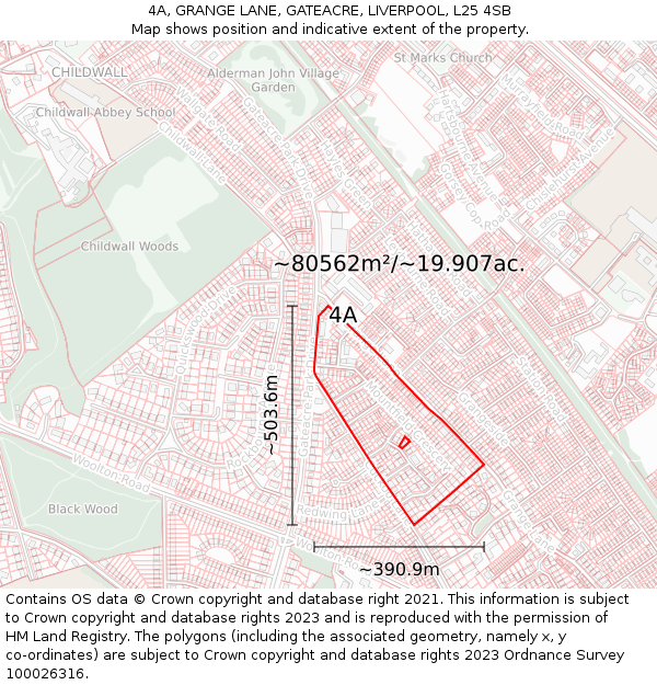 4A, GRANGE LANE, GATEACRE, LIVERPOOL, L25 4SB: Plot and title map