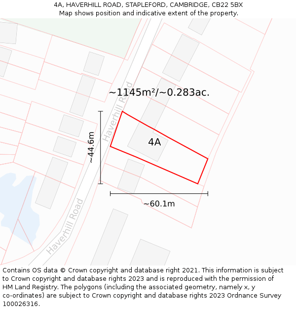 4A, HAVERHILL ROAD, STAPLEFORD, CAMBRIDGE, CB22 5BX: Plot and title map