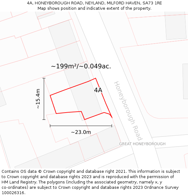 4A, HONEYBOROUGH ROAD, NEYLAND, MILFORD HAVEN, SA73 1RE: Plot and title map