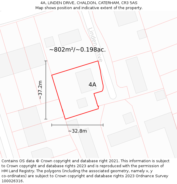 4A, LINDEN DRIVE, CHALDON, CATERHAM, CR3 5AS: Plot and title map