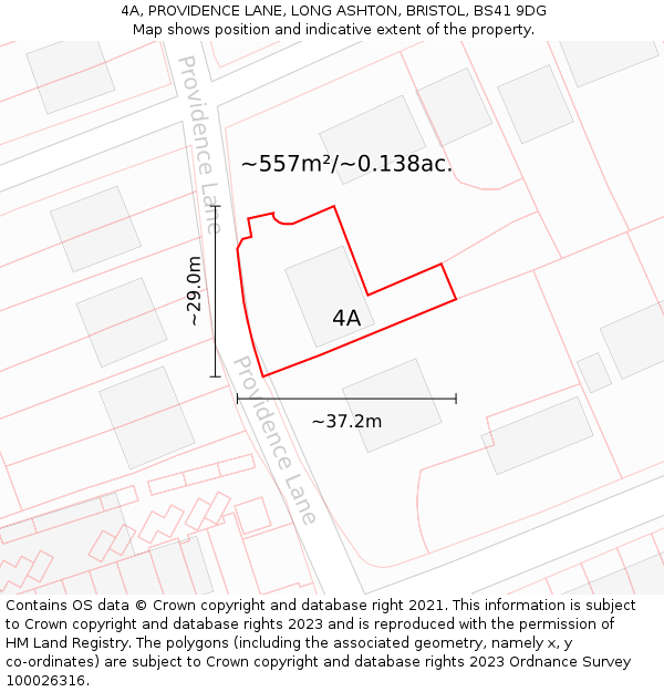 4A, PROVIDENCE LANE, LONG ASHTON, BRISTOL, BS41 9DG: Plot and title map