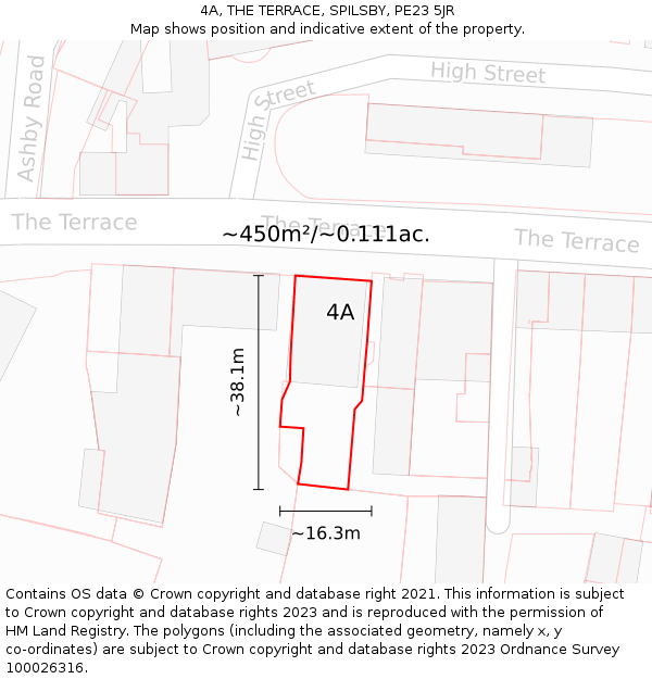 4A, THE TERRACE, SPILSBY, PE23 5JR: Plot and title map