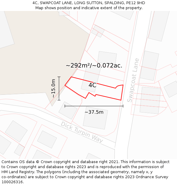 4C, SWAPCOAT LANE, LONG SUTTON, SPALDING, PE12 9HD: Plot and title map