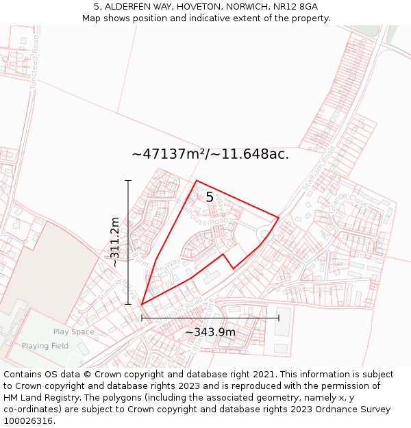 5, ALDERFEN WAY, HOVETON, NORWICH, NR12 8GA: Plot and title map