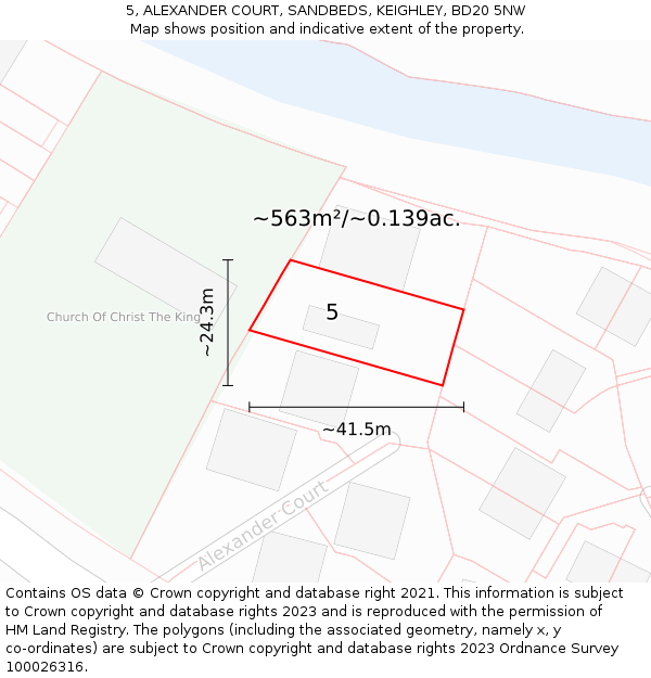 5, ALEXANDER COURT, SANDBEDS, KEIGHLEY, BD20 5NW: Plot and title map