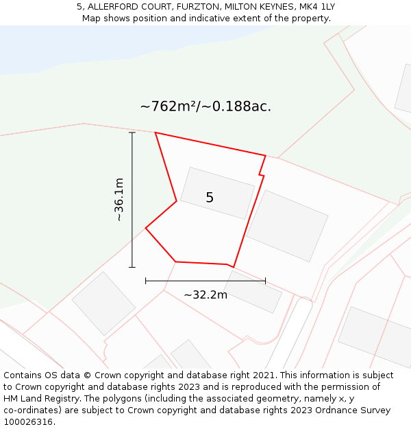 5, ALLERFORD COURT, FURZTON, MILTON KEYNES, MK4 1LY: Plot and title map