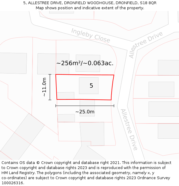 5, ALLESTREE DRIVE, DRONFIELD WOODHOUSE, DRONFIELD, S18 8QR: Plot and title map