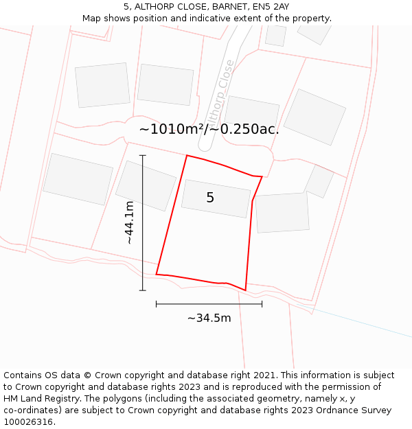 5, ALTHORP CLOSE, BARNET, EN5 2AY: Plot and title map