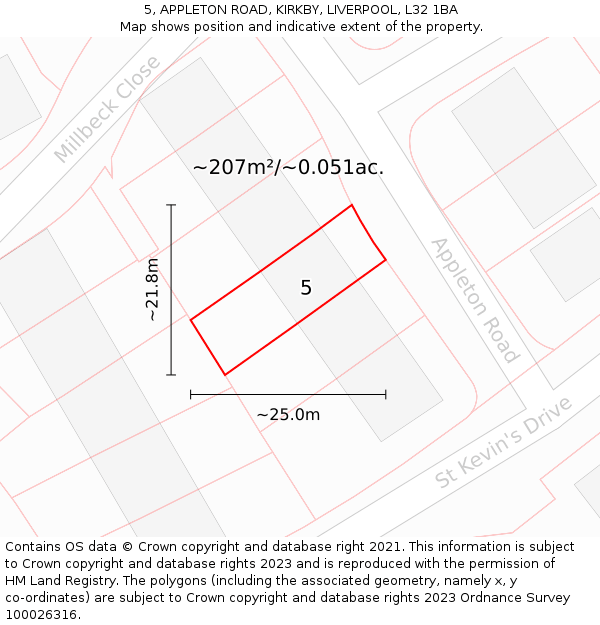 5, APPLETON ROAD, KIRKBY, LIVERPOOL, L32 1BA: Plot and title map