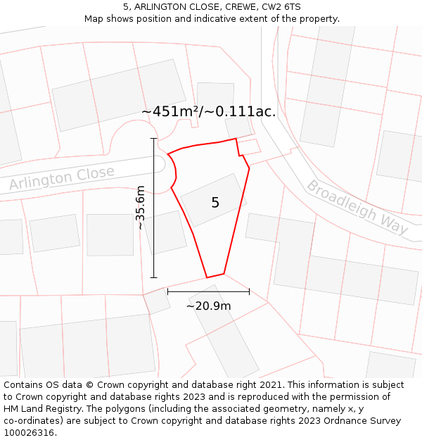 5, ARLINGTON CLOSE, CREWE, CW2 6TS: Plot and title map