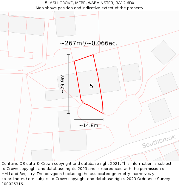 5, ASH GROVE, MERE, WARMINSTER, BA12 6BX: Plot and title map