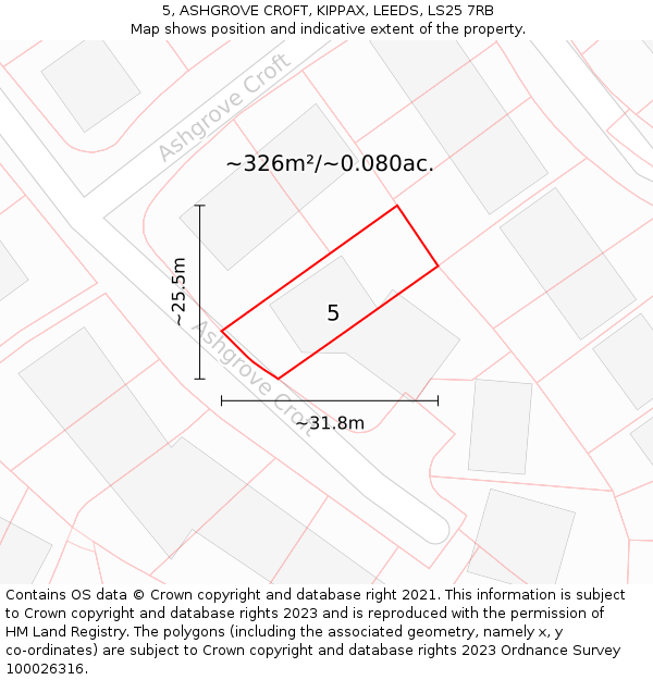 5, ASHGROVE CROFT, KIPPAX, LEEDS, LS25 7RB: Plot and title map