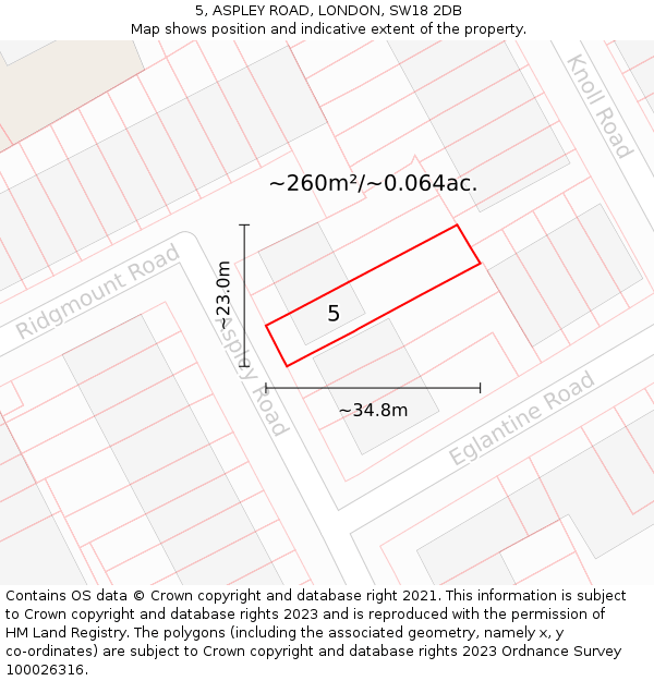 5, ASPLEY ROAD, LONDON, SW18 2DB: Plot and title map