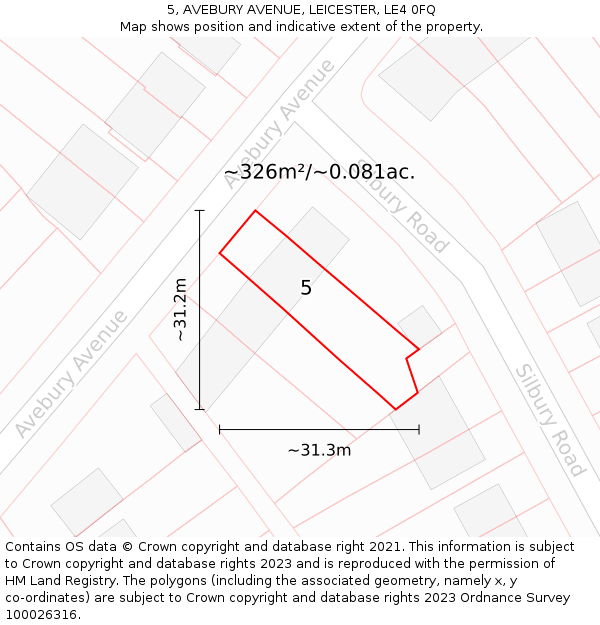 5, AVEBURY AVENUE, LEICESTER, LE4 0FQ: Plot and title map