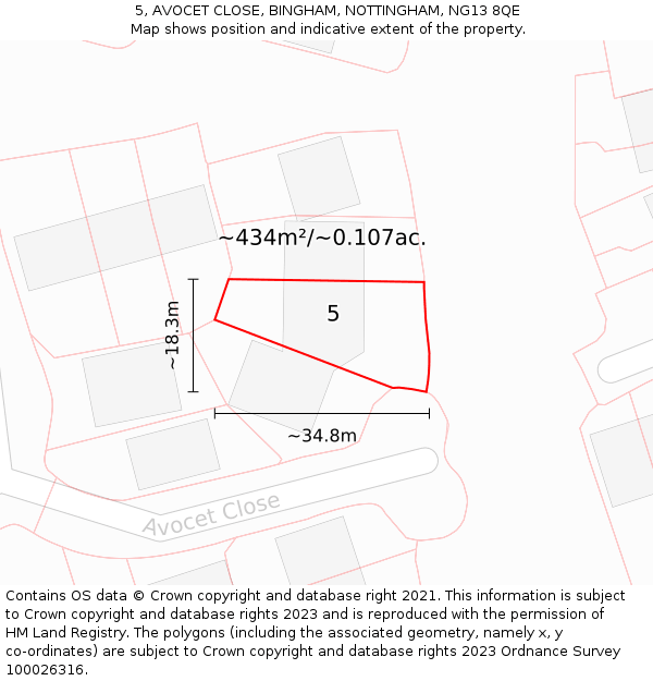 5, AVOCET CLOSE, BINGHAM, NOTTINGHAM, NG13 8QE: Plot and title map