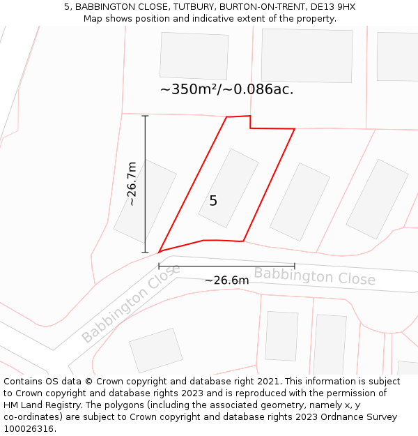 5, BABBINGTON CLOSE, TUTBURY, BURTON-ON-TRENT, DE13 9HX: Plot and title map