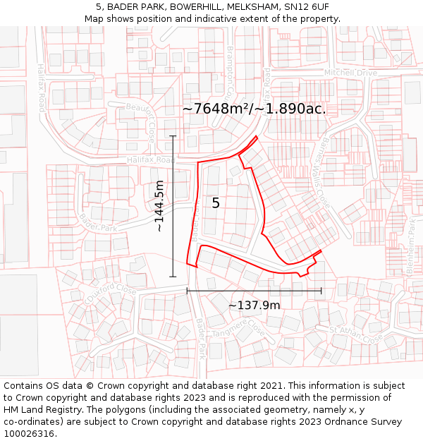 5, BADER PARK, BOWERHILL, MELKSHAM, SN12 6UF: Plot and title map