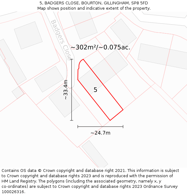 5, BADGERS CLOSE, BOURTON, GILLINGHAM, SP8 5FD: Plot and title map