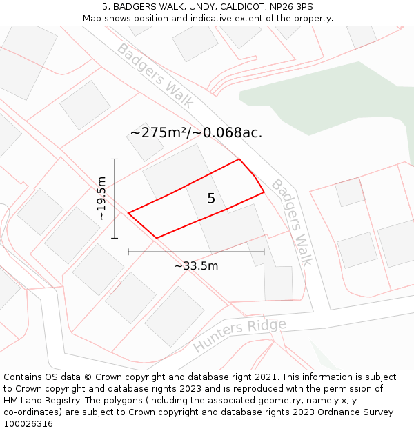 5, BADGERS WALK, UNDY, CALDICOT, NP26 3PS: Plot and title map