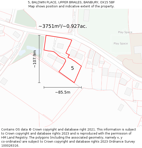 5, BALDWIN PLACE, UPPER BRAILES, BANBURY, OX15 5BF: Plot and title map