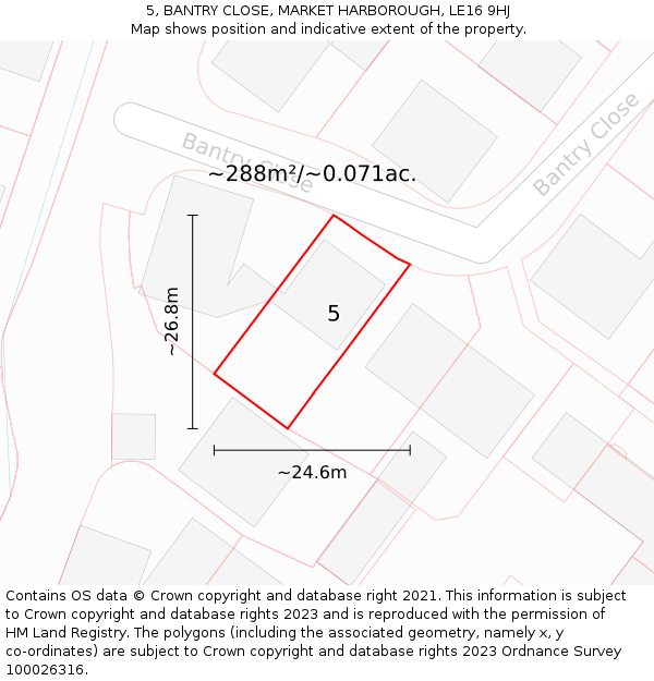 5, BANTRY CLOSE, MARKET HARBOROUGH, LE16 9HJ: Plot and title map