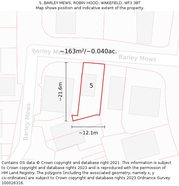 5, BARLEY MEWS, ROBIN HOOD, WAKEFIELD, WF3 3BT: Plot and title map