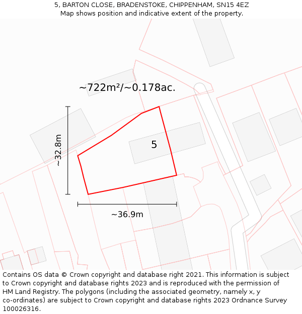 5, BARTON CLOSE, BRADENSTOKE, CHIPPENHAM, SN15 4EZ: Plot and title map