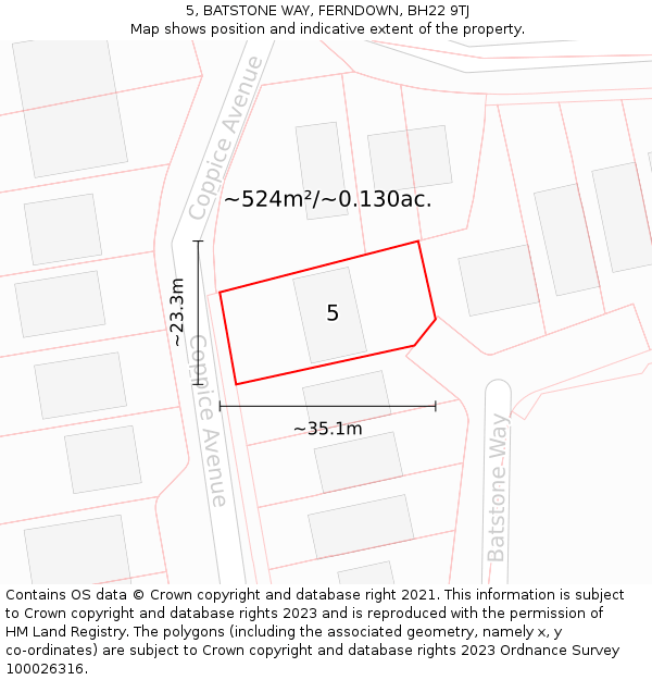 5, BATSTONE WAY, FERNDOWN, BH22 9TJ: Plot and title map