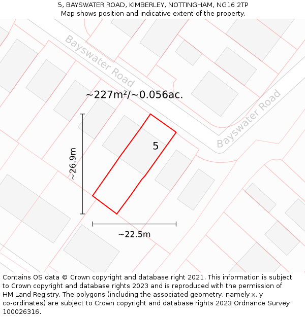 5, BAYSWATER ROAD, KIMBERLEY, NOTTINGHAM, NG16 2TP: Plot and title map