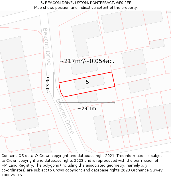 5, BEACON DRIVE, UPTON, PONTEFRACT, WF9 1EF: Plot and title map