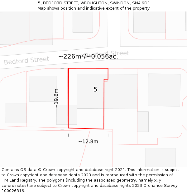 5, BEDFORD STREET, WROUGHTON, SWINDON, SN4 9DF: Plot and title map