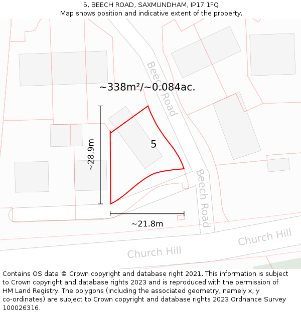 5, BEECH ROAD, SAXMUNDHAM, IP17 1FQ: Plot and title map