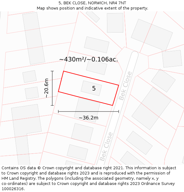 5, BEK CLOSE, NORWICH, NR4 7NT: Plot and title map