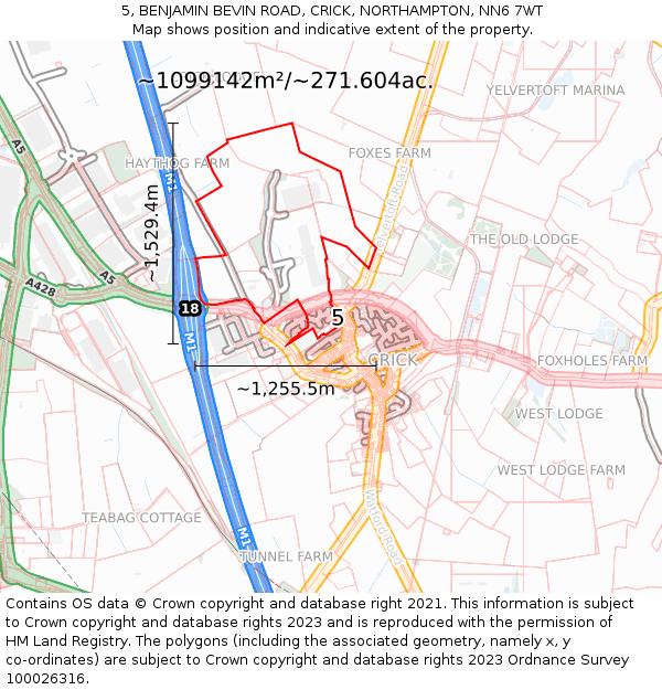 5, BENJAMIN BEVIN ROAD, CRICK, NORTHAMPTON, NN6 7WT: Plot and title map