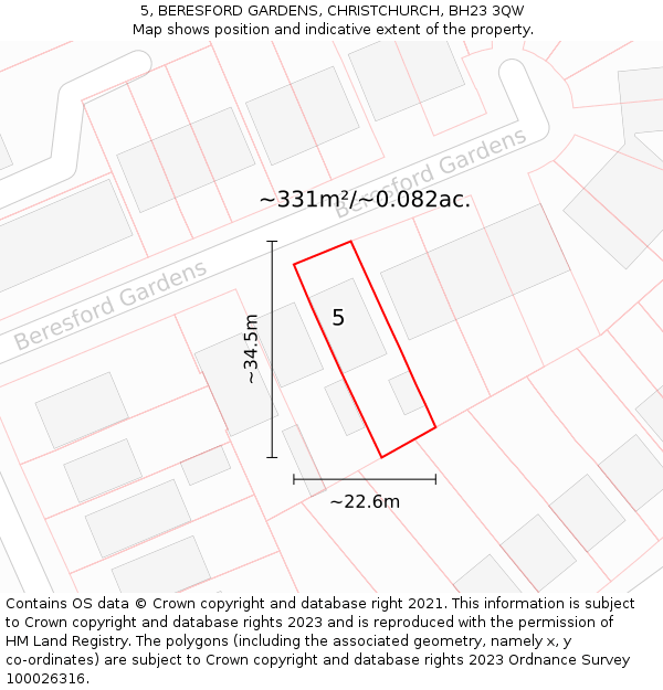 5, BERESFORD GARDENS, CHRISTCHURCH, BH23 3QW: Plot and title map